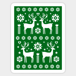 Scandinavian Vintage Christmas Reindeer Pattern Green Sticker